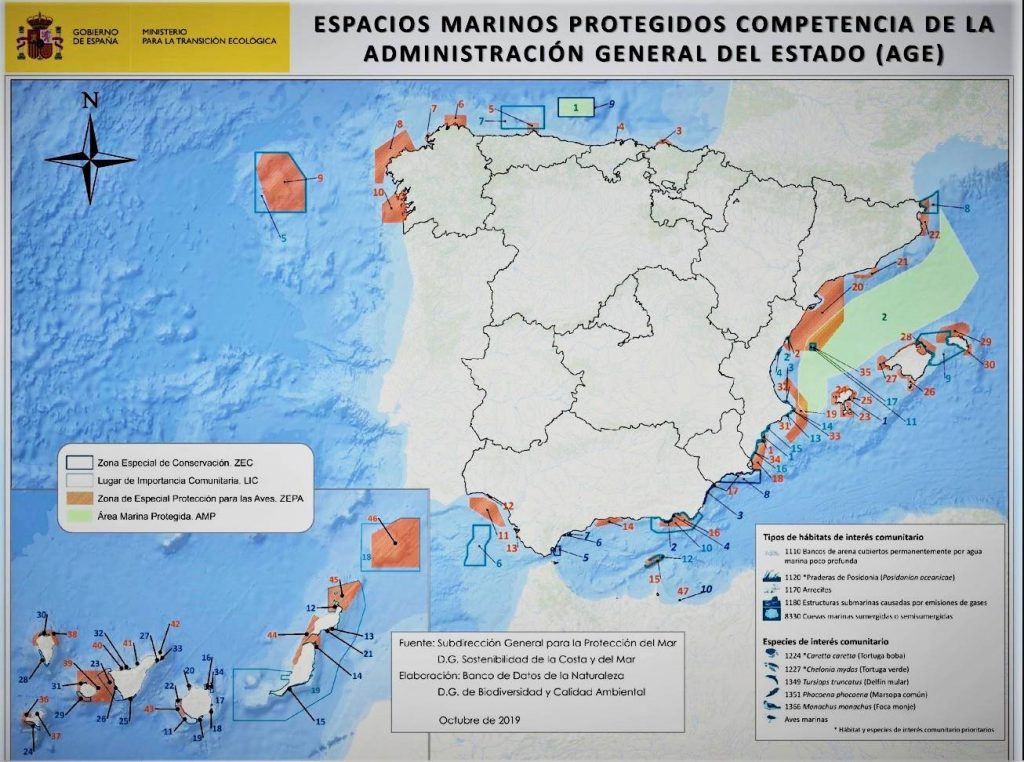 Mapa de espacios marinos protegidos - Zonas ZEPA