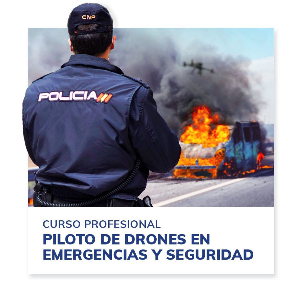 policia volando dron sobre un accidente de trafico